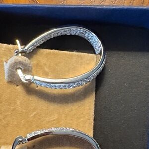 Elegant Faux Diamond Silver Hoop Earrings